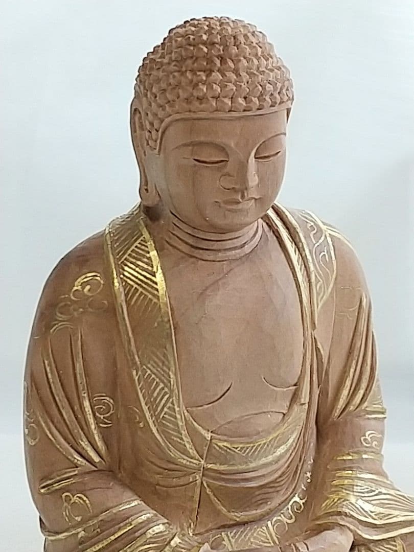 釈迦如来坐像 2.5寸 #327 像のみ 金彩有 お釈迦さま ◇白檀 木彫 仏像