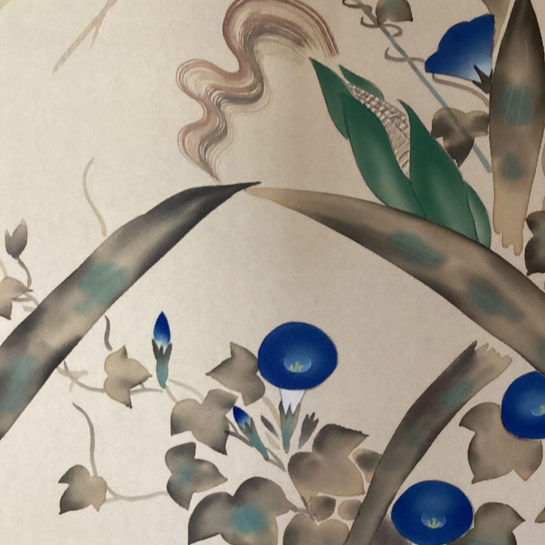 池田桂月筆　酒井抱一写　【　7月 玉蜀黍朝顔に青蛙図　】絹本掛軸一幅　　457