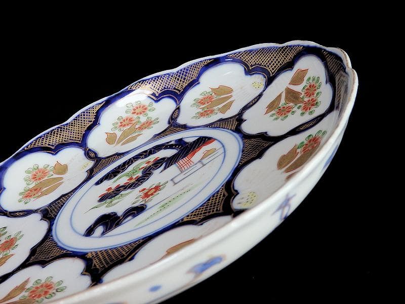 古伊万里 金襴手 陽刻 窓絵 花の図 8寸皿 E109AS-fbfq - メルカリ