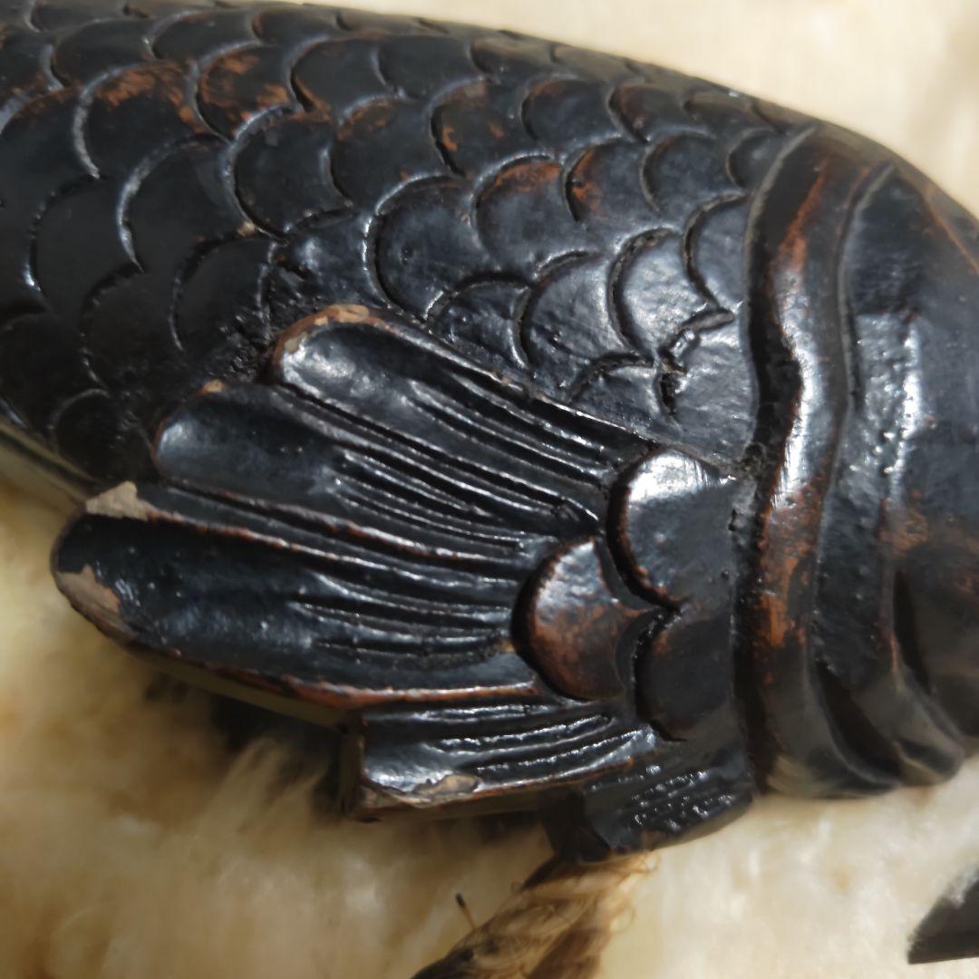 昭和レトロ 木彫鯉 自在鉤 和風インテリア 当時物