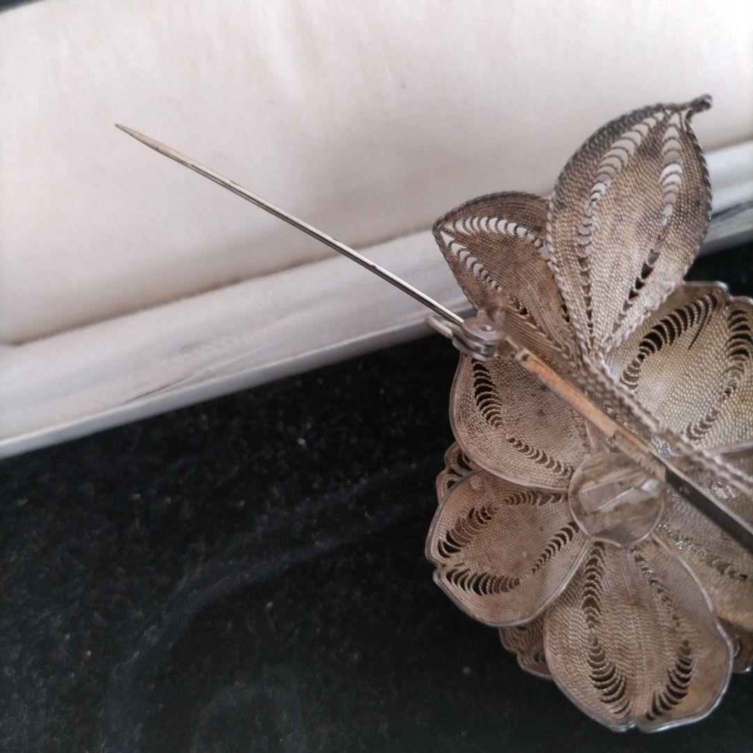 SILVER 銀線細工 瑪瑙 ブローチ 花 ヴィンテージ フィリグリー - メルカリ