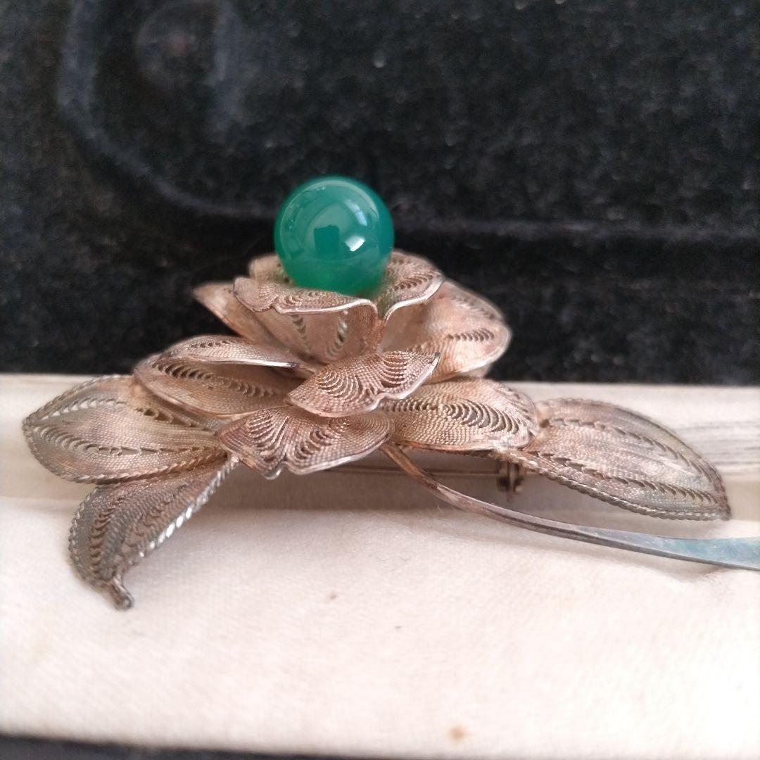 SILVER 銀線細工 瑪瑙 ブローチ 花 ヴィンテージ フィリグリー - メルカリ