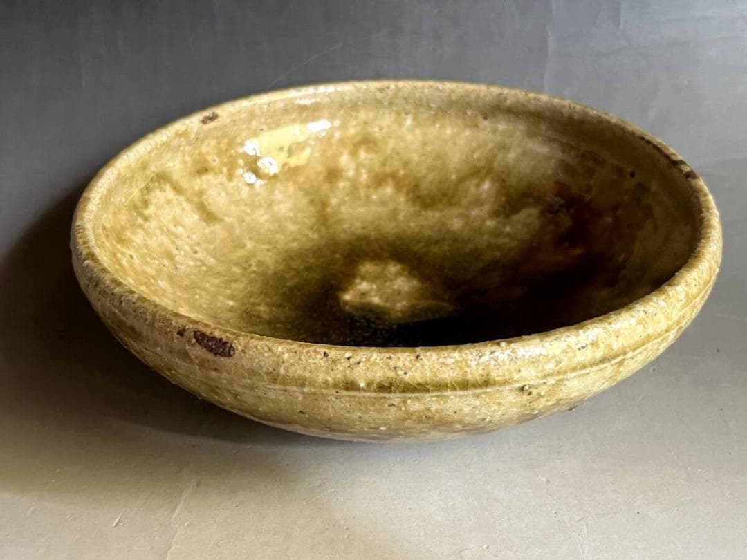 鉢■古瀬戸自然釉浅鉢 緑釉薬 菓子鉢 土物皿 料理鉢 古美術 時代物 骨董品■