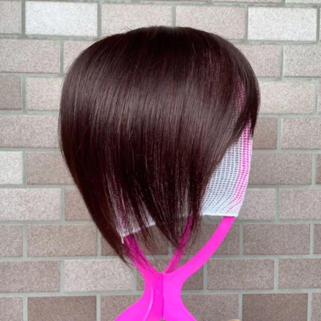 人毛100% 総￼手植 医療用部分ウィッグ ヘアピース ダークブラウンブラック