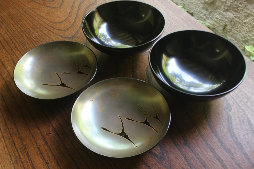 デッドストック！極上ススキ文に優美な内銀雁蒔絵の大椀2