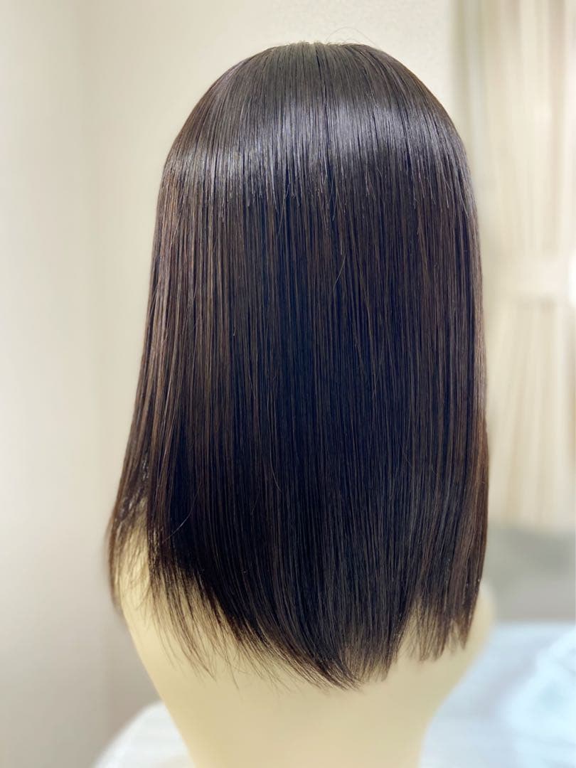 高級レミー人毛100% 【総手植えM】自然な黒　フルウィッグ　シルクスキン医療用