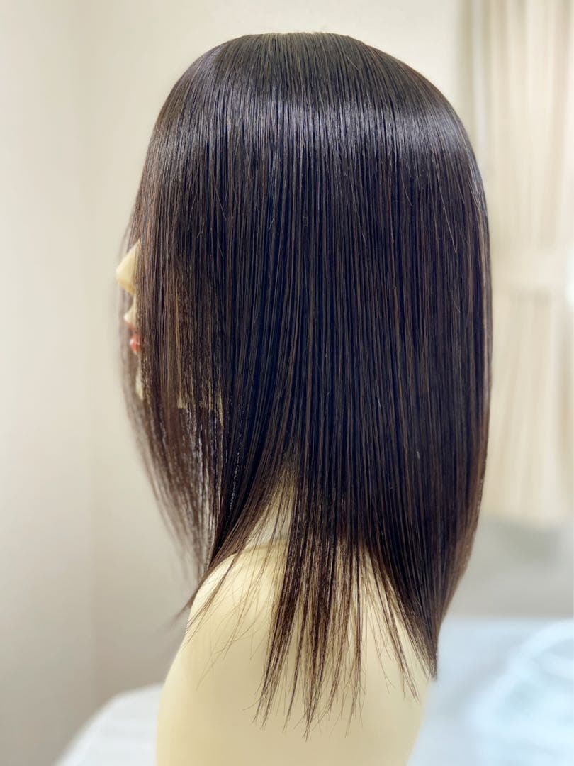 高級レミー人毛100% 【総手植えM】自然な黒　フルウィッグ　シルクスキン医療用