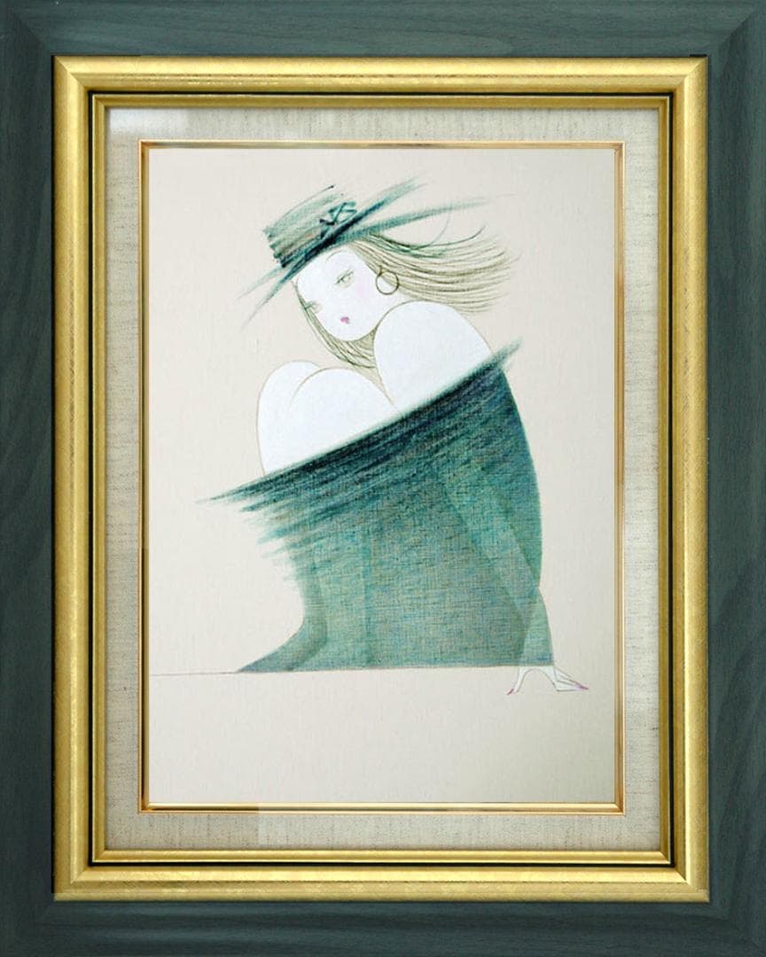 絵画 インテリア 額付(白）油絵 F6-080114 人物 女性像