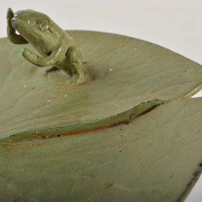 中国　銅製　蓮葉に蛙　香立　香皿　在銘　2点まとめて　N　6495