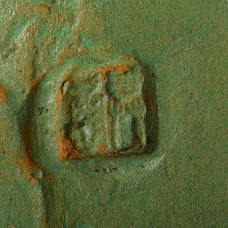 中国　銅製　蓮葉に蛙　香立　香皿　在銘　2点まとめて　N　6495