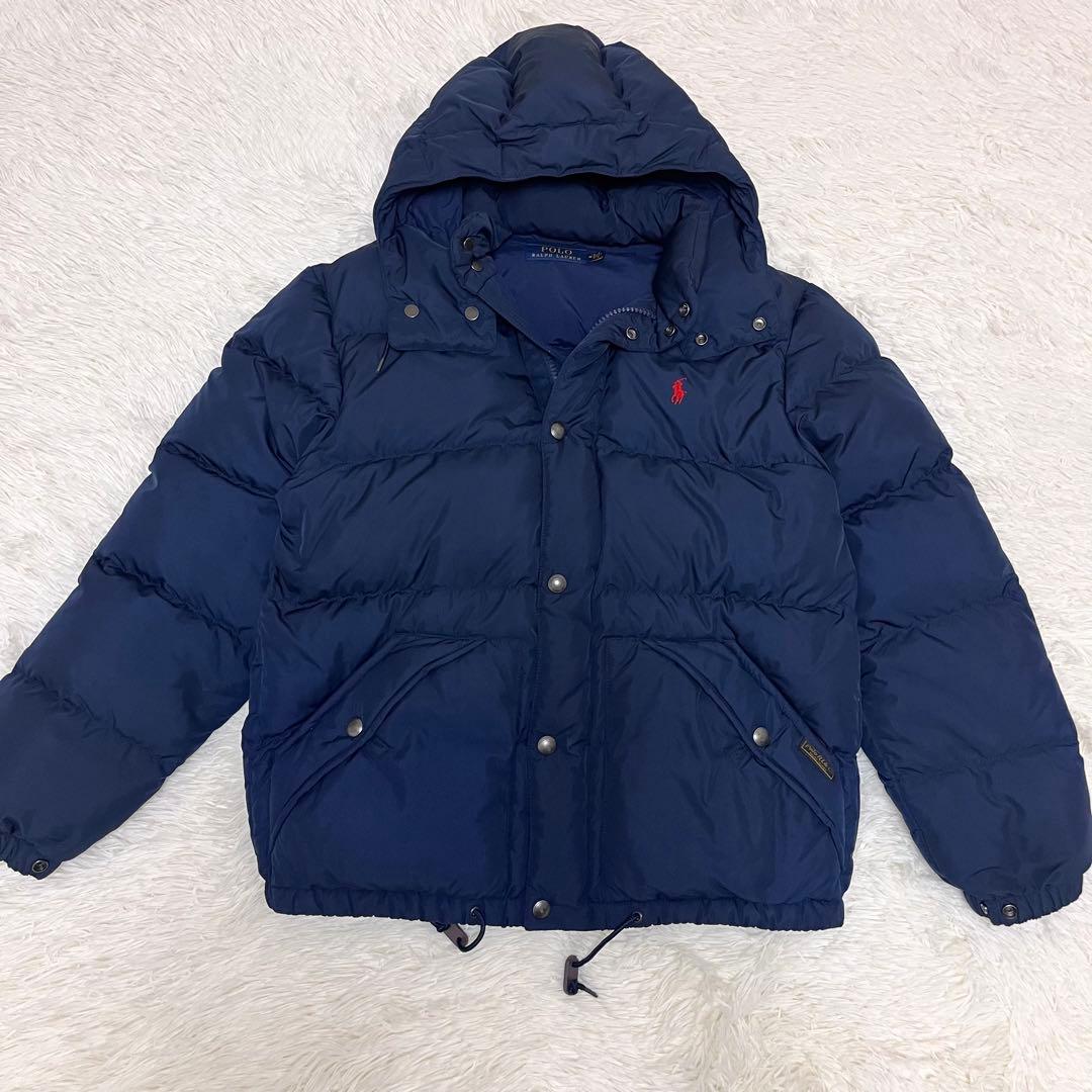 ポロラルフローレン ダウンジャケット フード ポニーロゴ刺繍 2WAY L 紺
