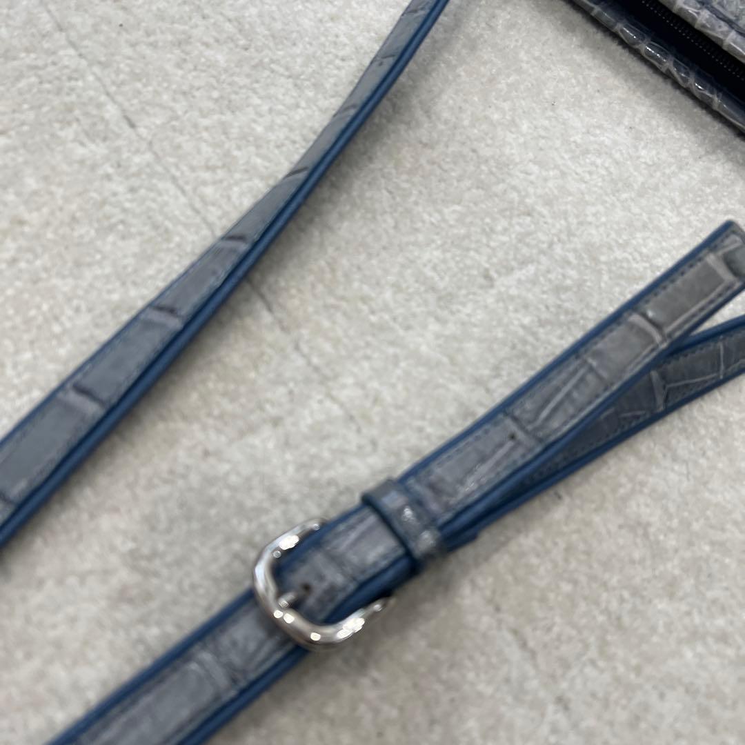 り*様 【極美品】　JRA認定　クロコダイル　ショルダーバッグ　ブルーグレー