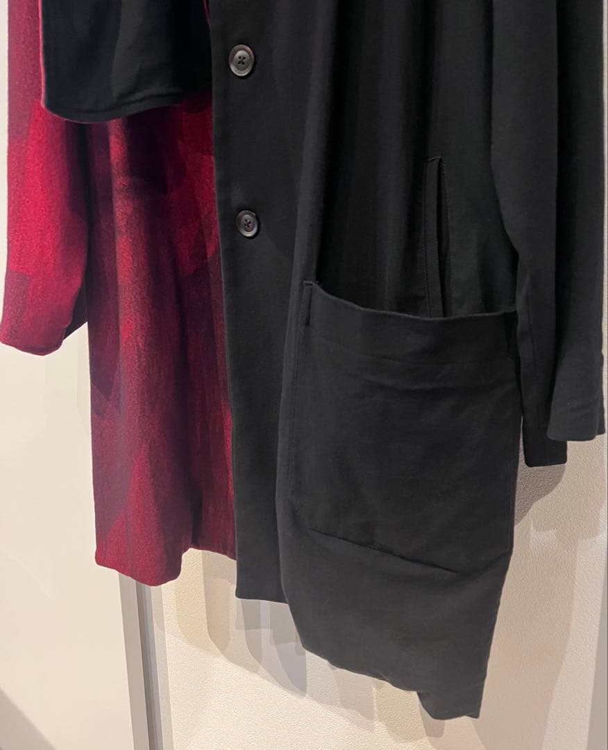 ヨウジヤマモトプールオム 18AW 赤フラノストールフード付ドレスコート