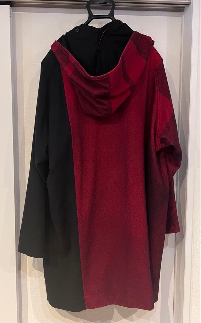 ヨウジヤマモトプールオム 18AW 赤フラノストールフード付ドレスコート