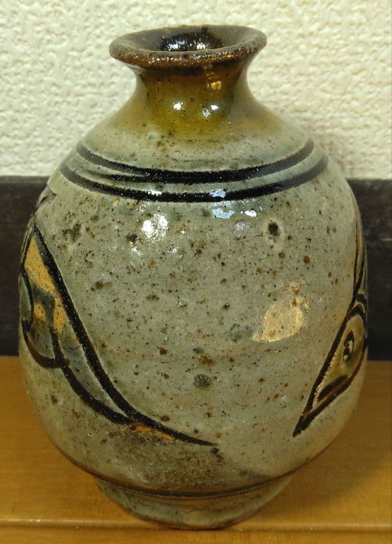 人間国宝 金城次郎 壷屋焼 徳利 栞 共箱 美品 壺屋焼 やちむん 魚紋徳利