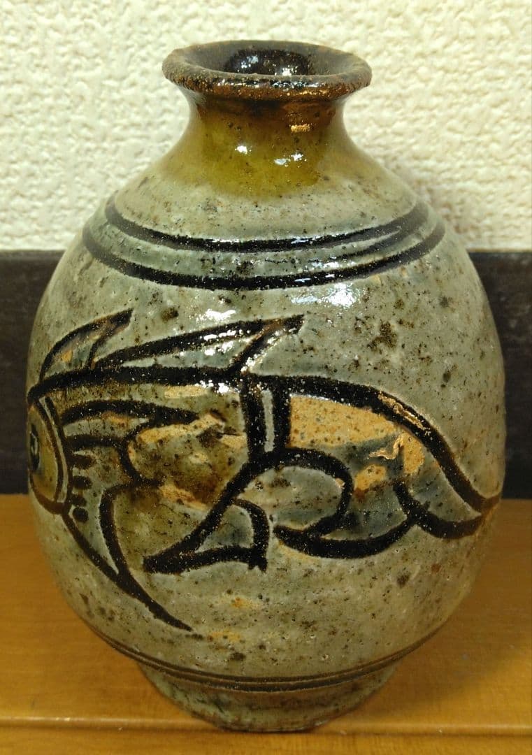 人間国宝 金城次郎 壷屋焼 徳利 栞 共箱 美品 壺屋焼 やちむん 魚紋徳利
