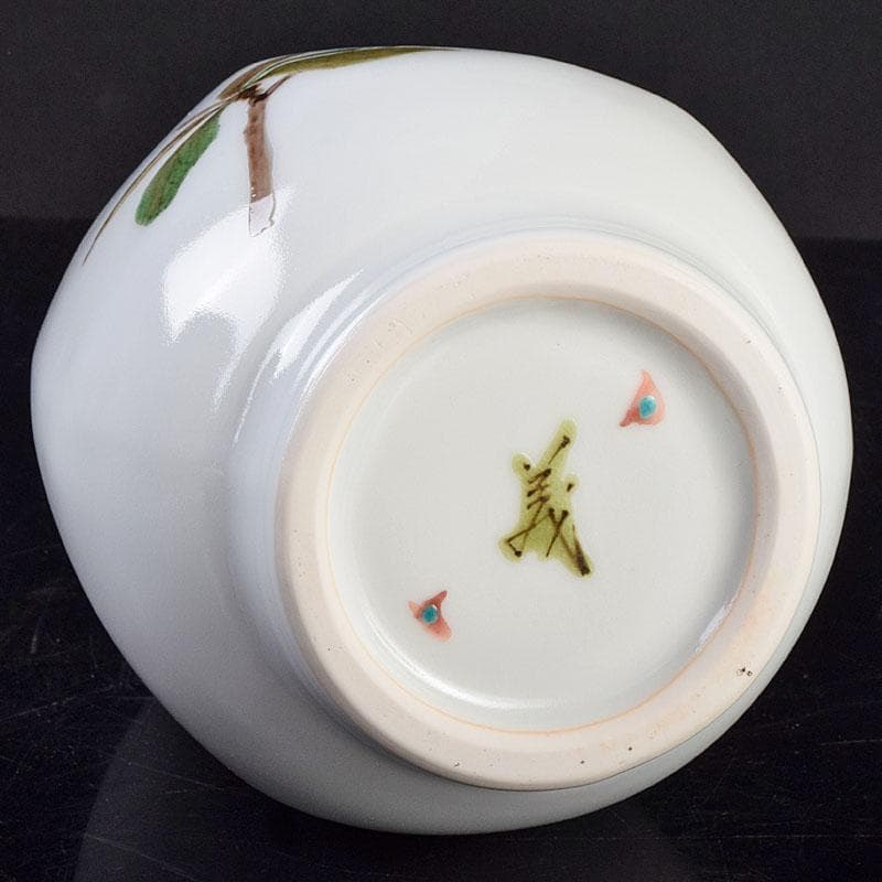 広瀬義之作 色絵 ぼけ之図 面取り壷 共布共箱 V R9186B