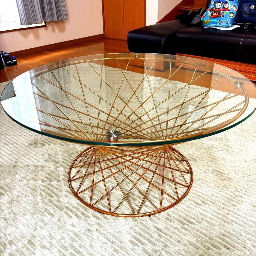 Francfranc マーリアコーヒーテーブル クリア×ゴールド