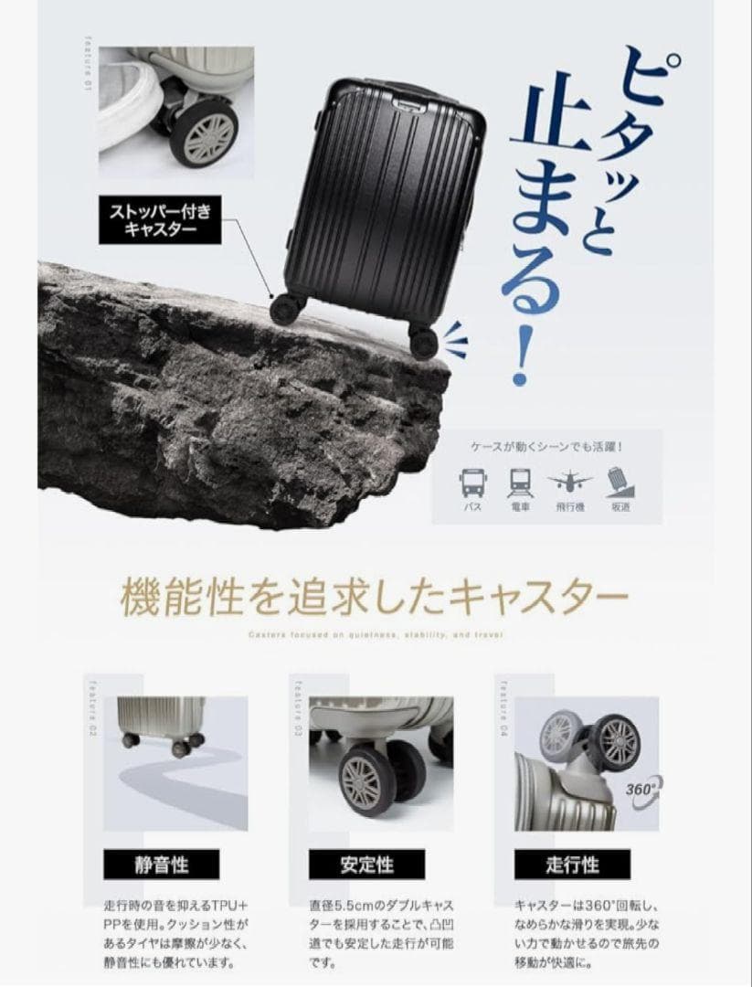 訳アリ】スーツケース キャリーケース 拡張機能 ストッパー付き 超軽量 M