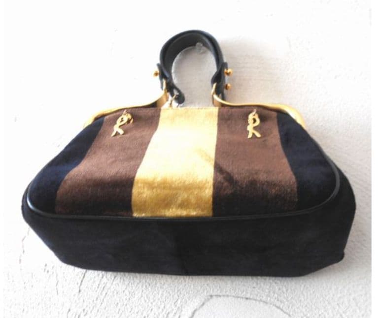 Roberta di Camerinoブラックブラウンマスタードカラベラバッグ