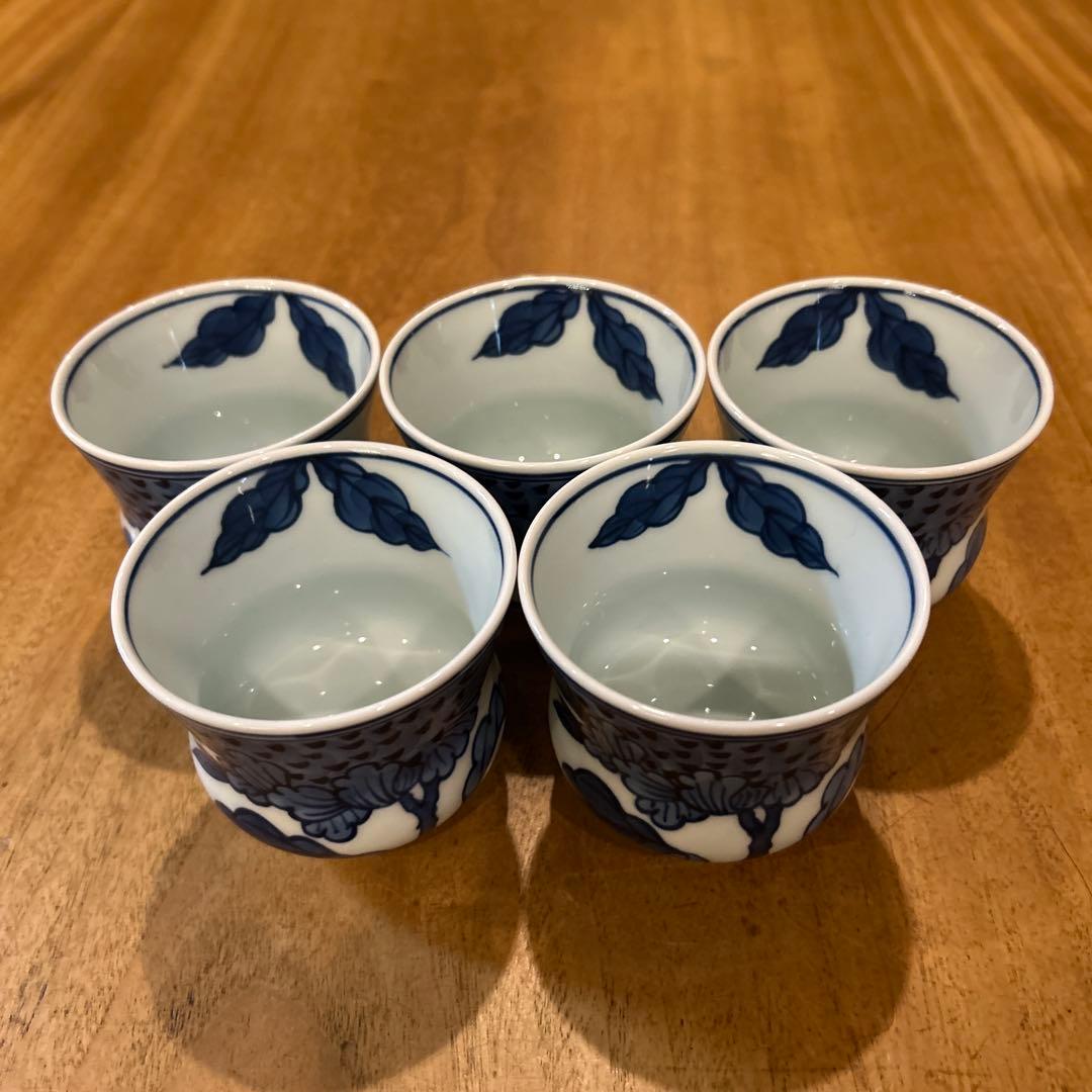 源右衛門窯　染付向日葵（そめつけひまわり）　湯呑み　五個