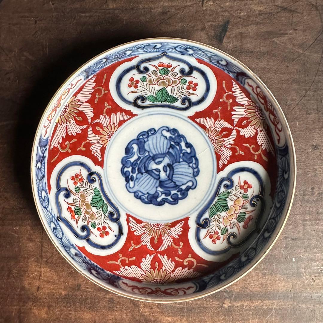 古い 古伊万里 色絵 蓋物 【富貴長春】銘あり 菓子器 菓子鉢 中国骨董