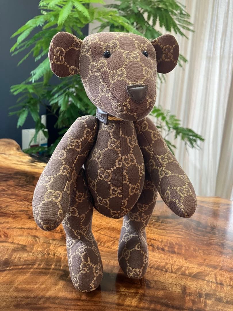 美品 ◆ グッチ GGキャンバス テディーベア くまぬいぐるみ 置物 レザー