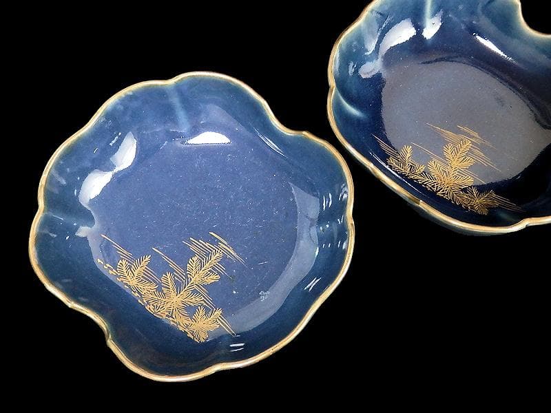 古伊万里　瑠璃　若松の図　膾皿　３客　C167AS-CTh