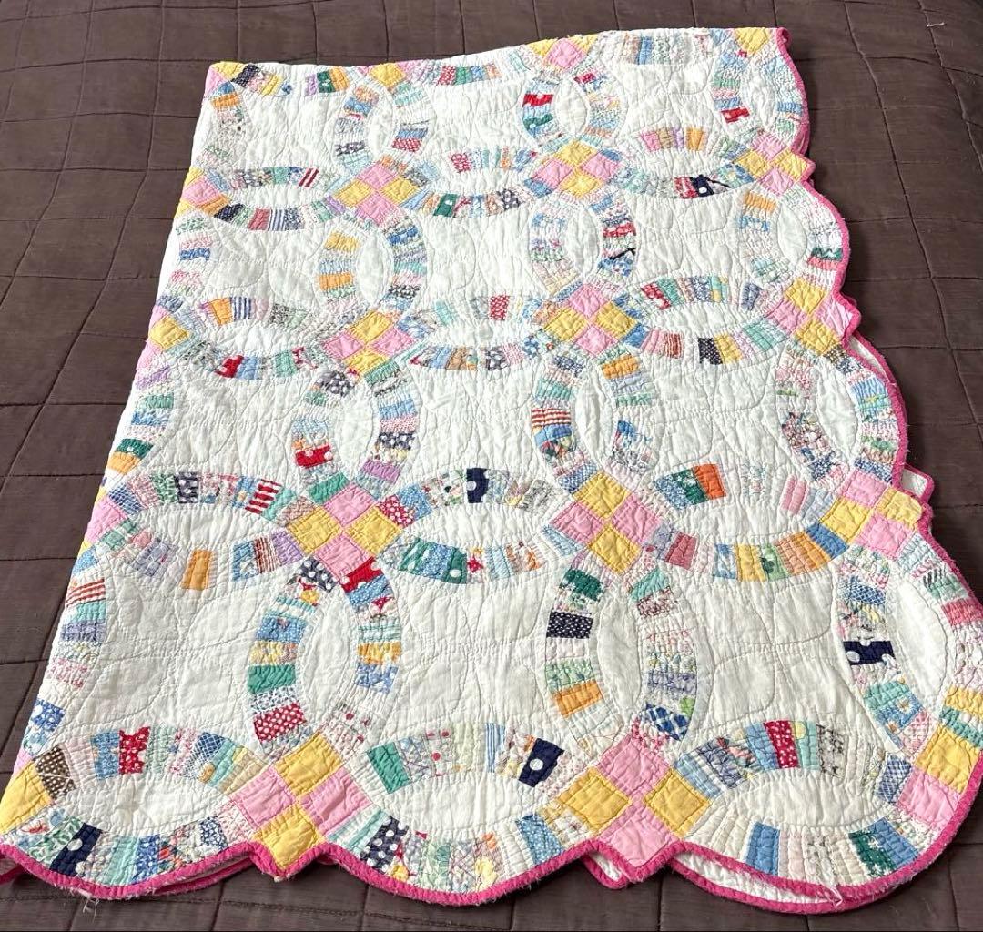 【稀少】【貴重】アメリカンアンティーク⭐︎ダブルウエディング　約224×166cm