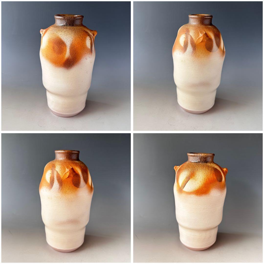 茶道具 萩焼 炎彩 花入 岡田裕 共箱 陶芸 花活 花器 稽古