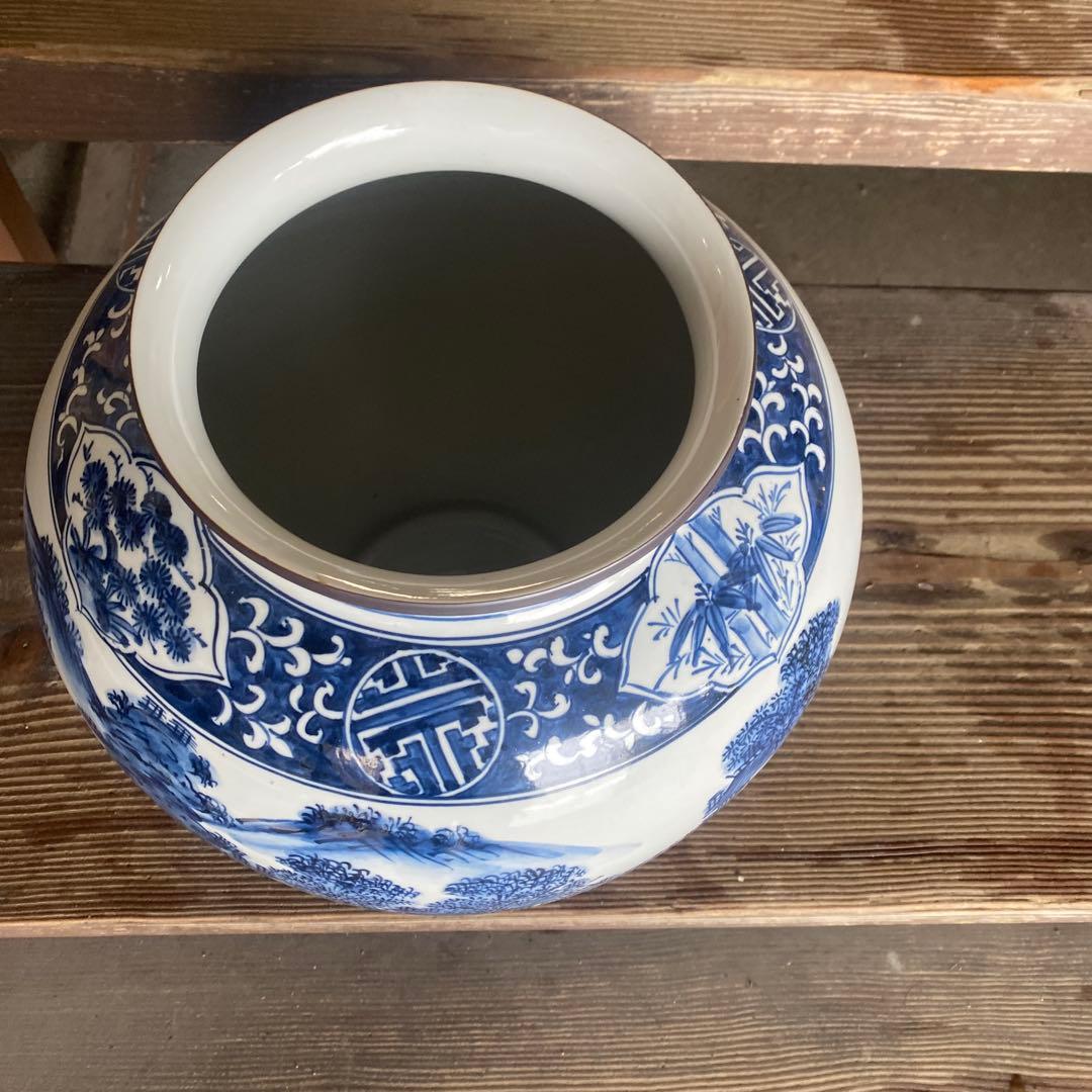 九谷焼 万象造 染付 山水図 丸型花瓶 - メルカリ
