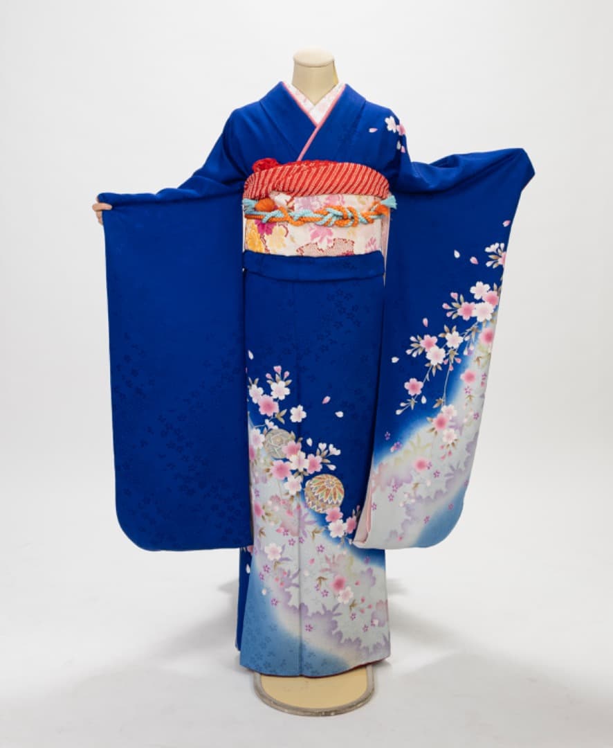 成人式正絹振袖レアな群青色157