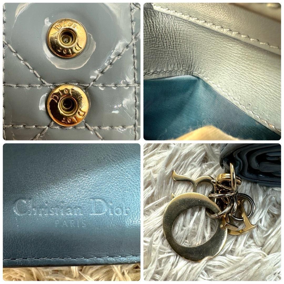 美品】クリスチャンディオール 三つ折財布 ブルー カナージュ パテント