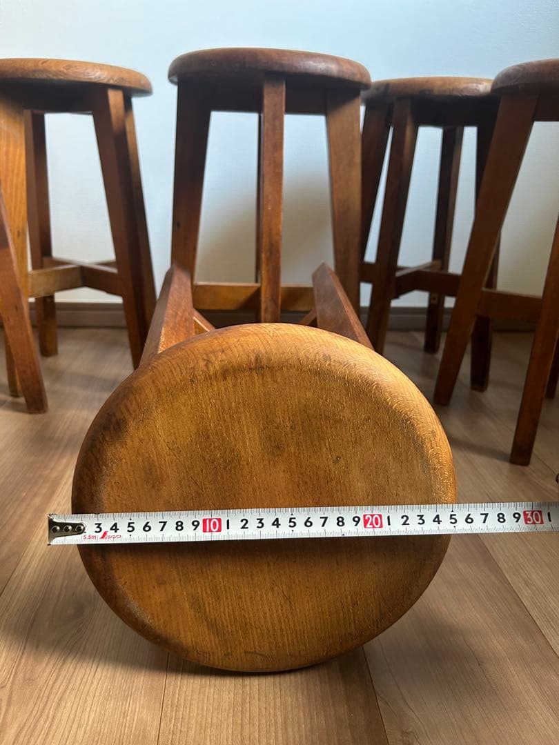 希少　丸椅子　 6個セット　アンティーク　まとめ売り　木製　スツール　同一規格