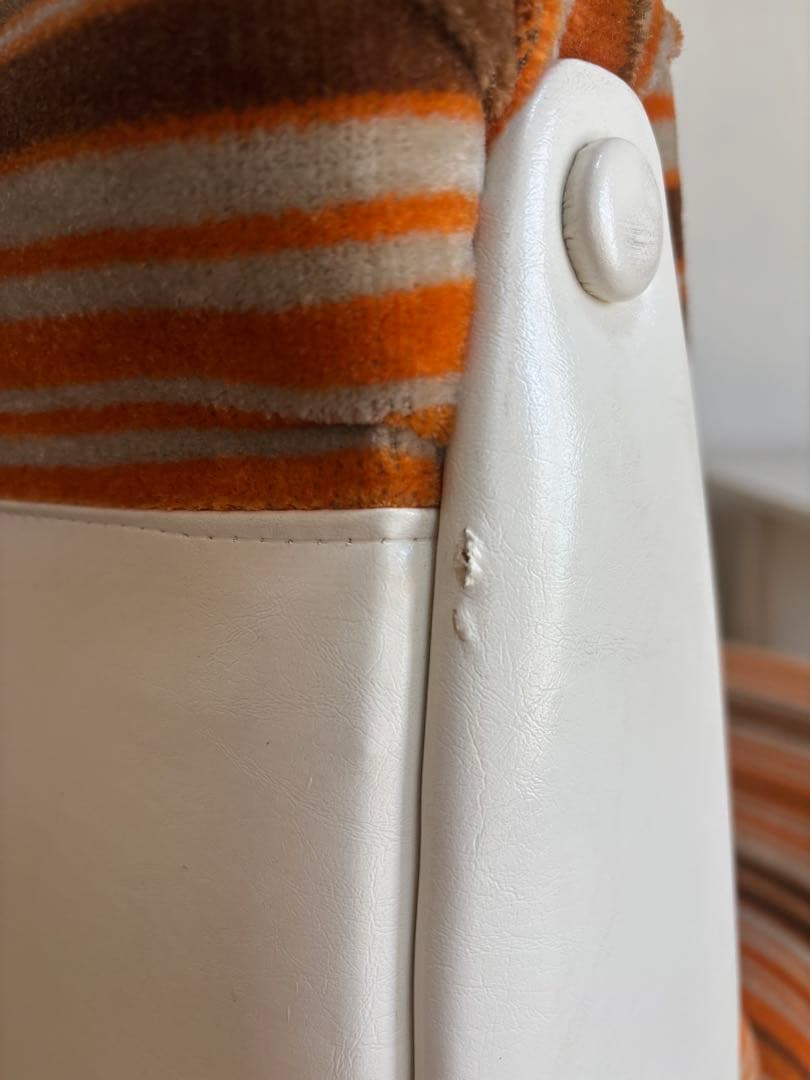 昭和レトロ◼️ミッドセンチュリー 未使用ソファセット 1970年オレンジストライプ