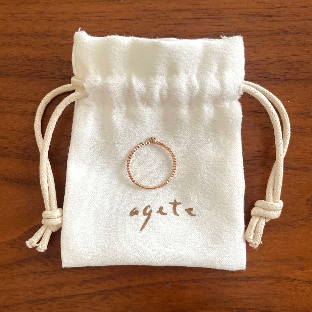 agate アガットダイヤモンドラブハートリング（K10PG ）13号