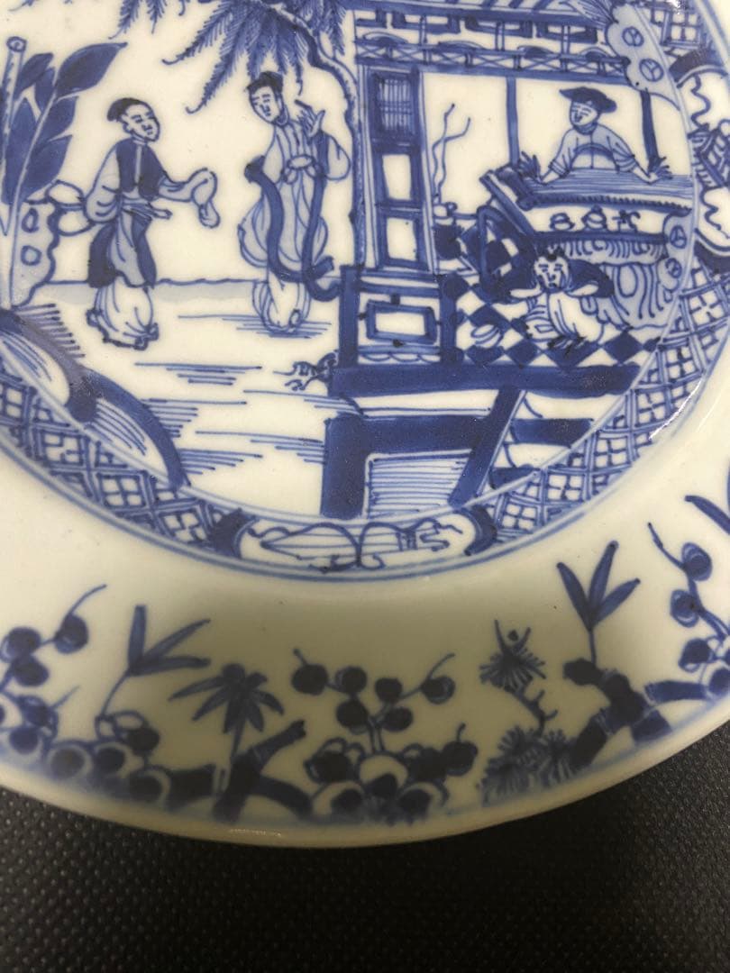 中国古美術 清の乾隆時代 青花 人物庭園 中皿 染付