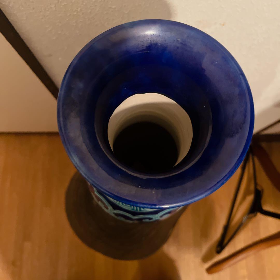 レア】九谷焼 花瓶 寿字文 交趾風 瑠璃色 吉祥 縁起物 - メルカリ