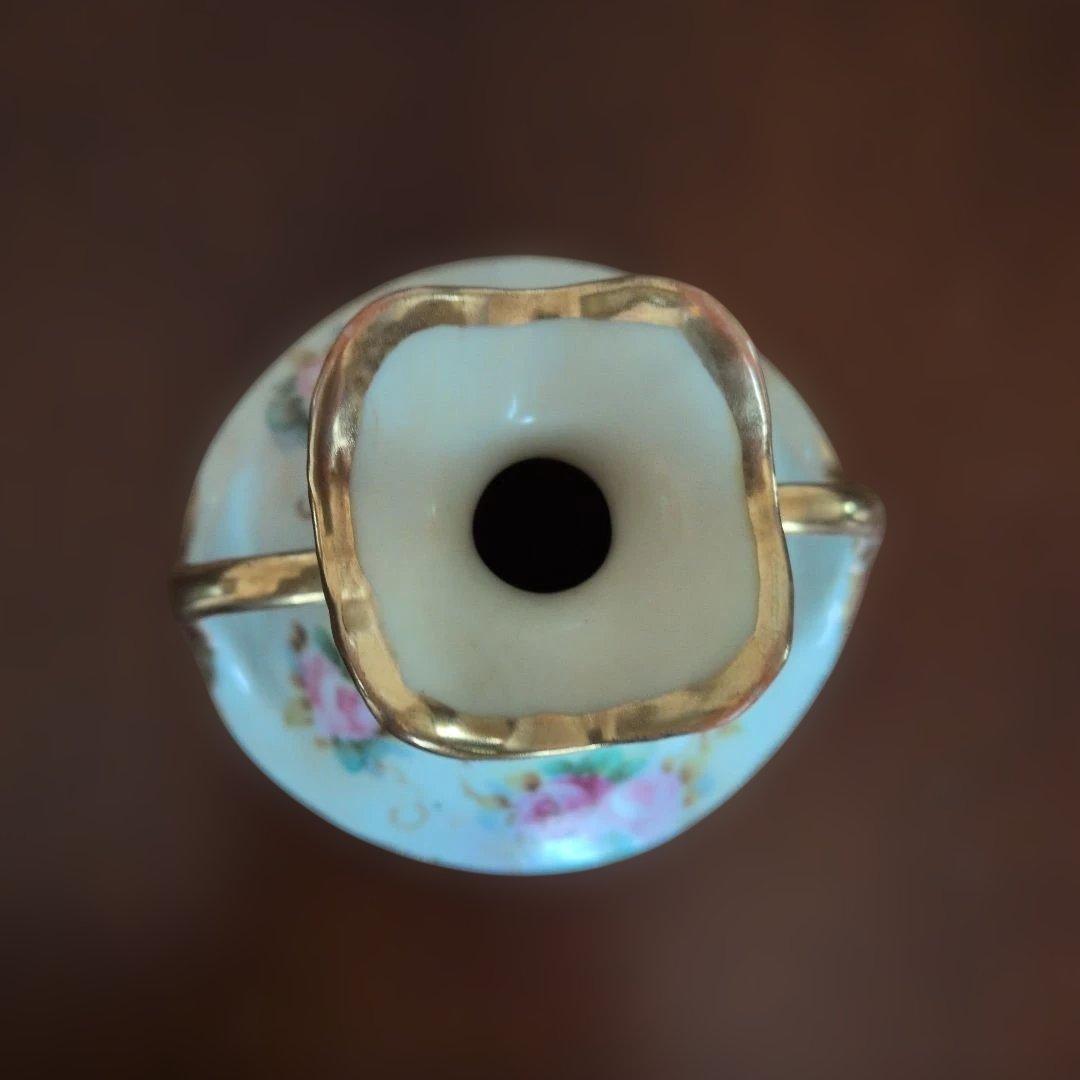 オールドノリタケ（ニッポン印）両手付薔薇花瓶 美術品・アンティーク