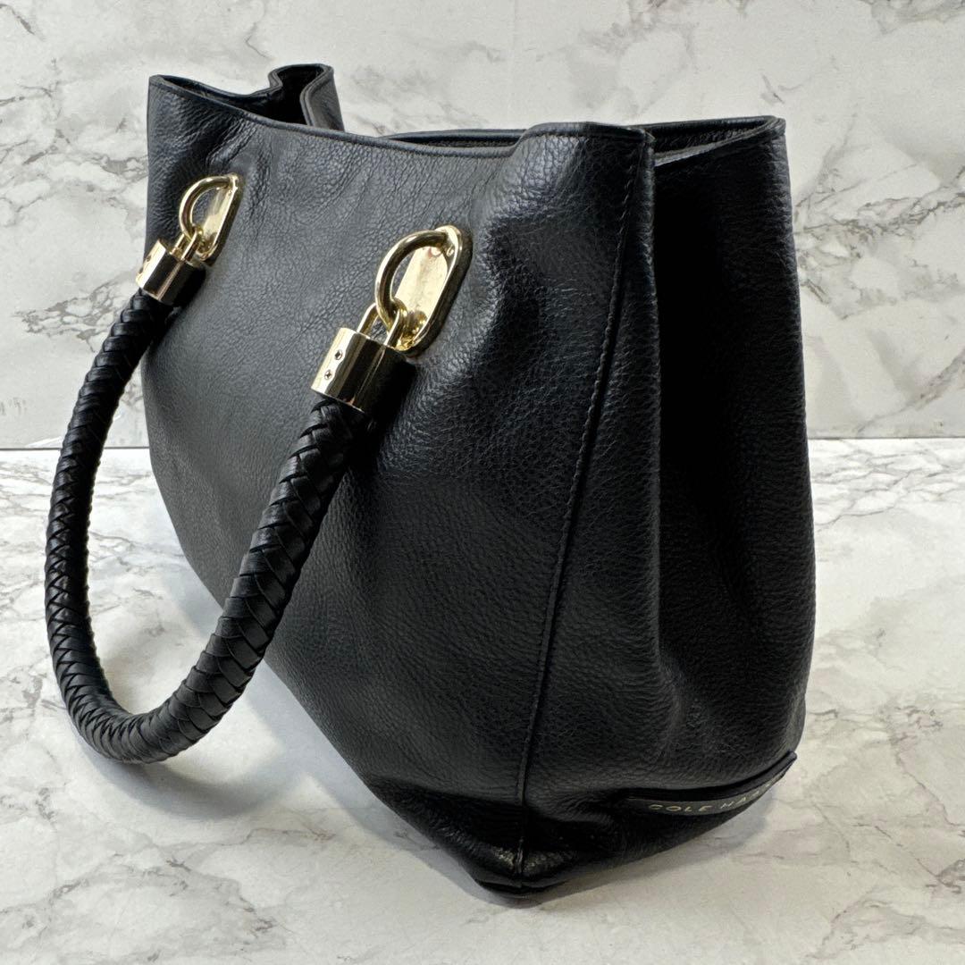 COLEHAAN コールハーン 本革 レザー ハンドバッグ 黒ブラック金ゴールド