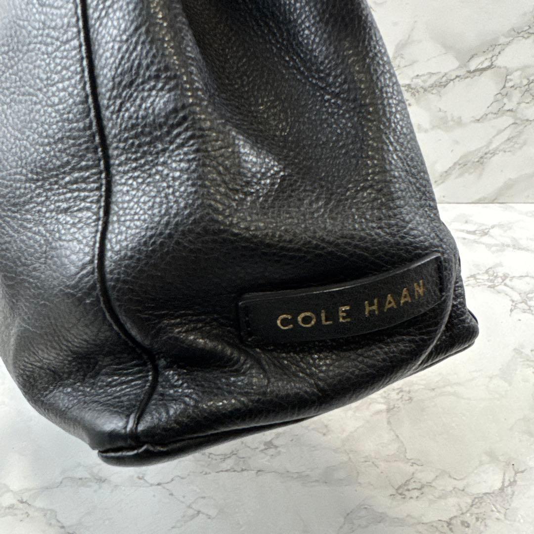 COLEHAAN コールハーン 本革 レザー ハンドバッグ 黒ブラック金ゴールド