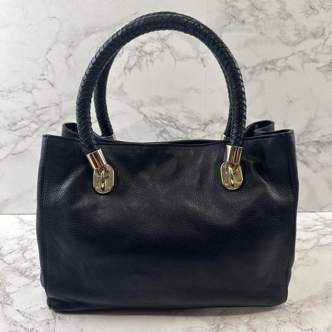 COLEHAAN コールハーン 本革 レザー ハンドバッグ 黒ブラック金ゴールド