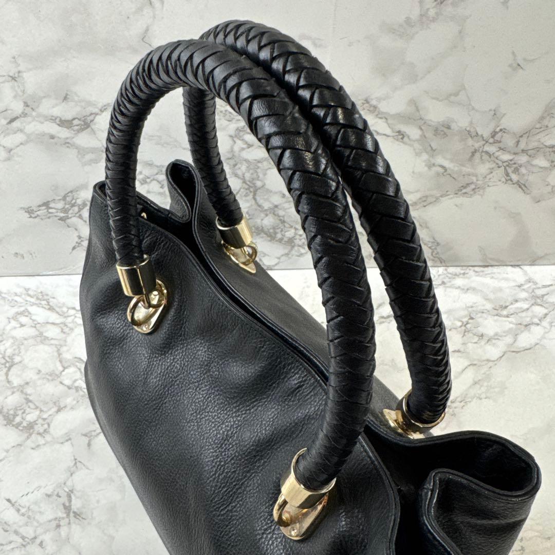 COLEHAAN コールハーン 本革 レザー ハンドバッグ 黒ブラック金ゴールド