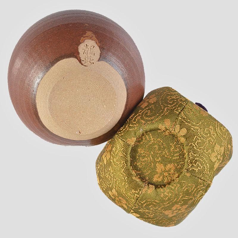 茶道具 龍喜窯 白玉文珠写 茶入 西陣織正法寺純子 仕覆付 共箱 V R6165