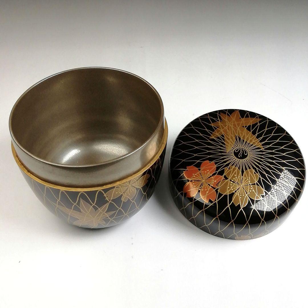 T932 棗 『網春秋蒔絵』『内銀地』『清水庄三 作』 共箱 茶道具