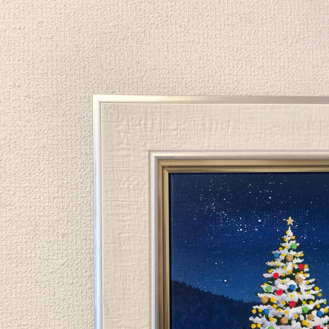 アクリル画　原画　「星降る夜のクリスマス03」額縁付　F3サイズ　キャンバス