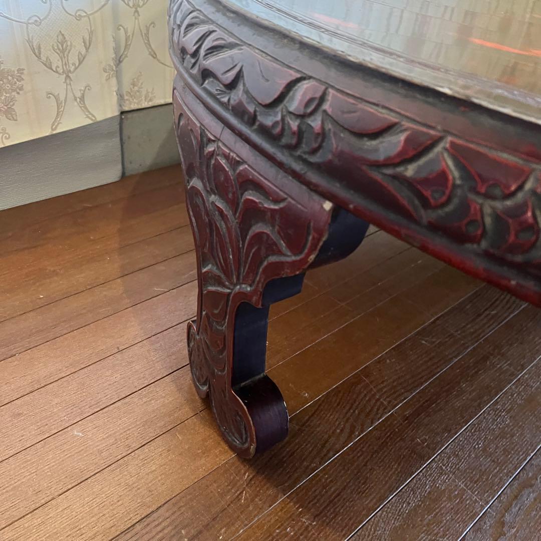 アンティーク】李朝 彫刻 天然木 座卓 ちゃぶ台 センターテーブル 古家具