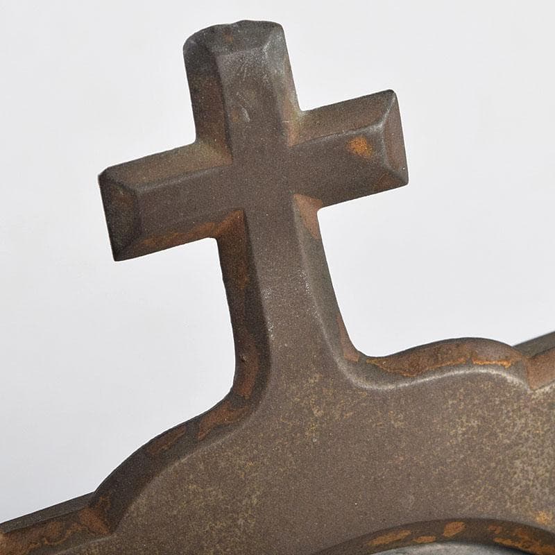 キリスト教　陶器製　聖像画　イコン　聖母子　銅製フレーム　M　R9408