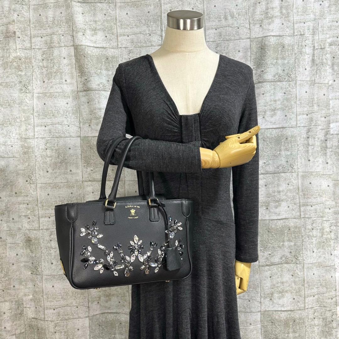 A.D.M.J. スワロフスキー ビジュー ハンドバッグ トートバッグ ブラック