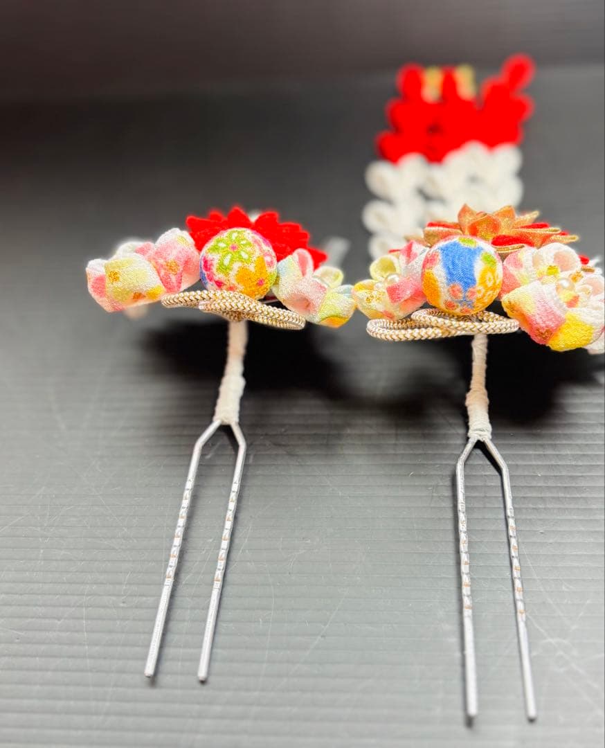 わかこさま専用 七五三髪飾りセット 赤色×白色 7-30